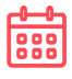 Een rood pictogram van een kalender met datums.